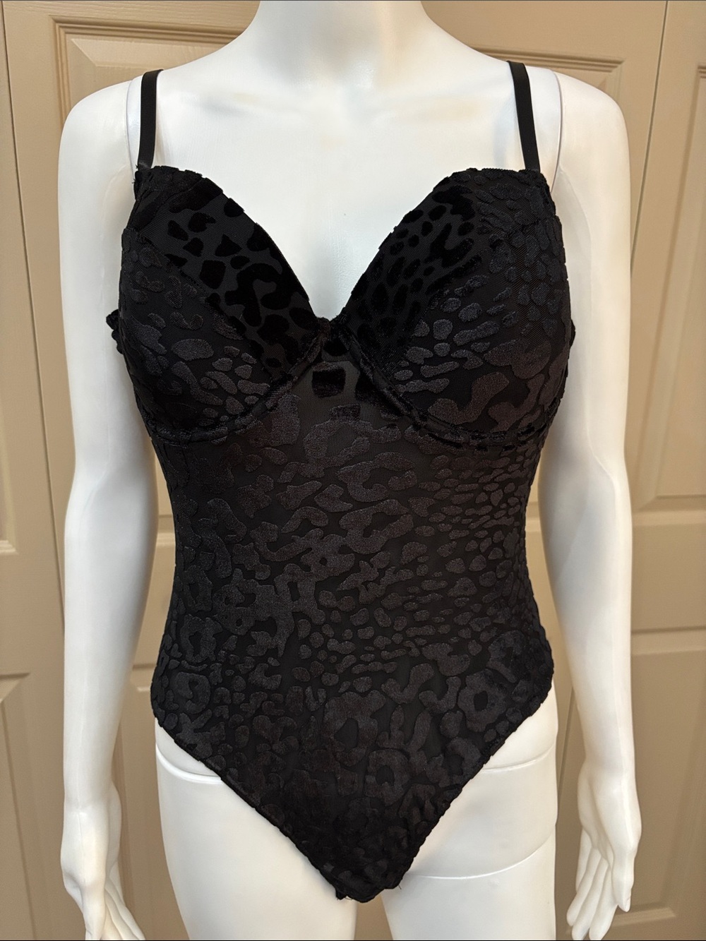 Black velvet leopard print bodysuit